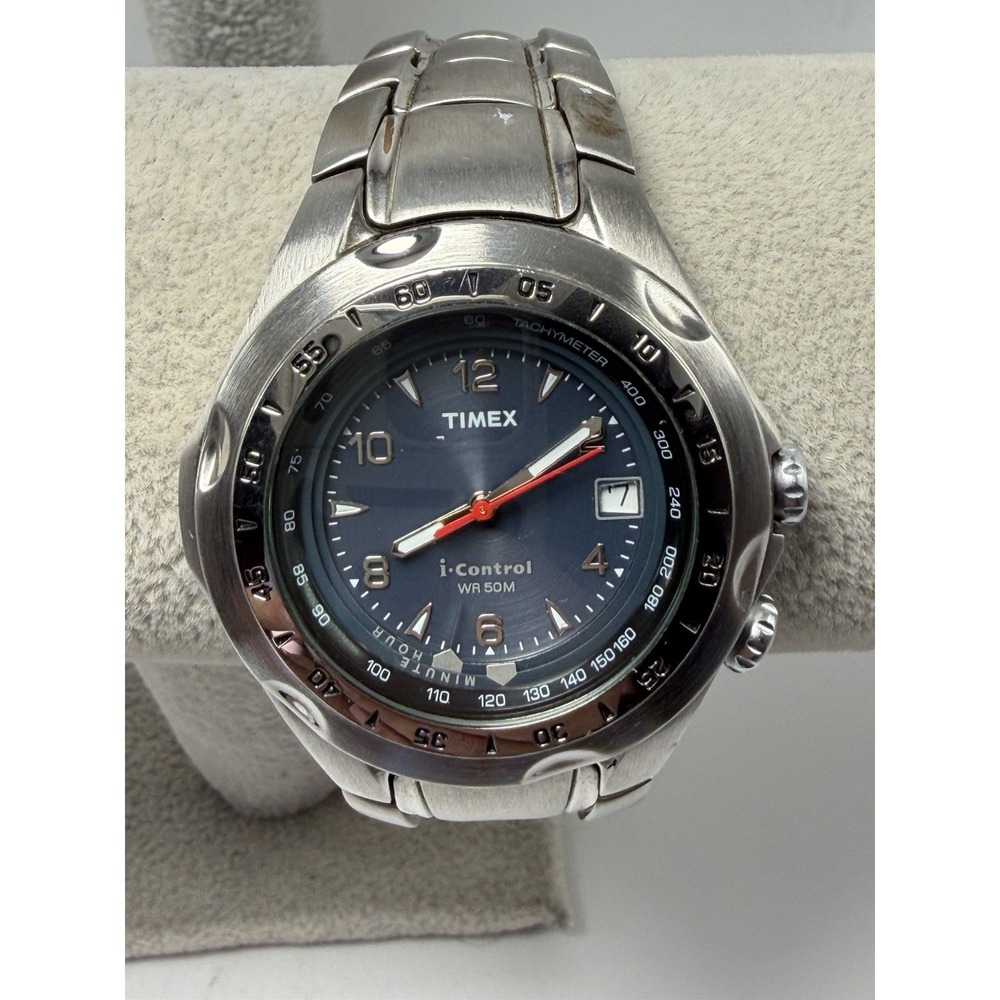 Timex I-Control New Battery Mens Watch 40MM 7.25" Blue Dial‎ Indiglo